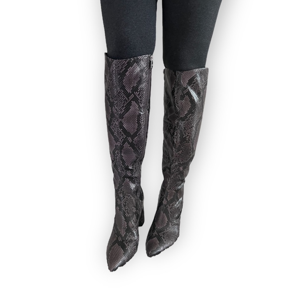 MARC FISHER Retie 2 Tall Snake Print Faux Leather Boots NWOT
